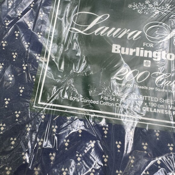 Vtg Laura Ashley For Burlington 200 Thread Ct Navy & Cream Full Sheet Set 3 pc - Picture 3 of 10